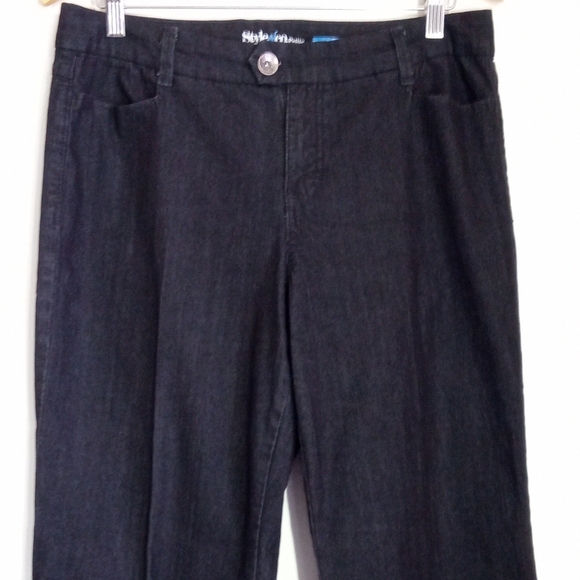 Style & Co black wide leg trouser jeans with tummy control size 12 petite - Picture 1 of 11